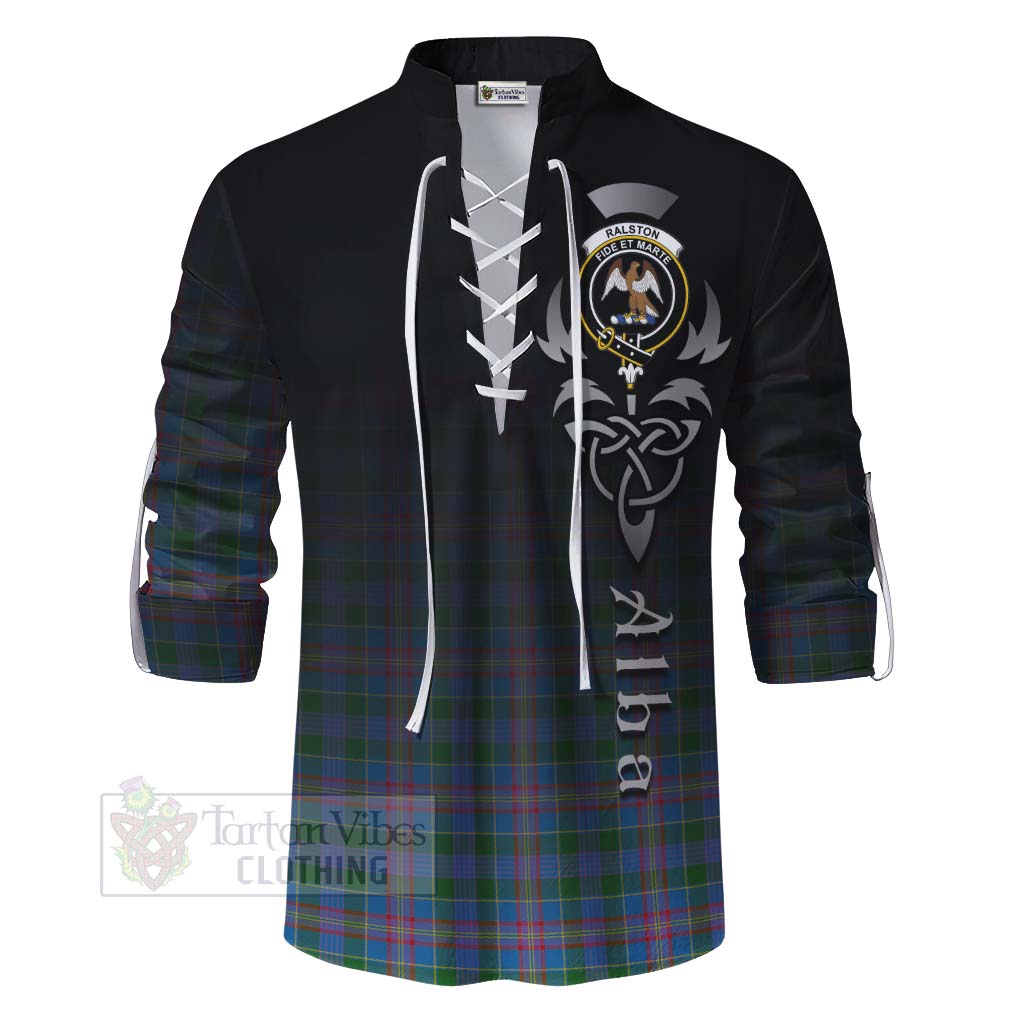 Tartan Vibes Clothing Ralston Tartan Ghillie Kilt Shirt Featuring Alba Gu Brath Family Crest Celtic Inspired