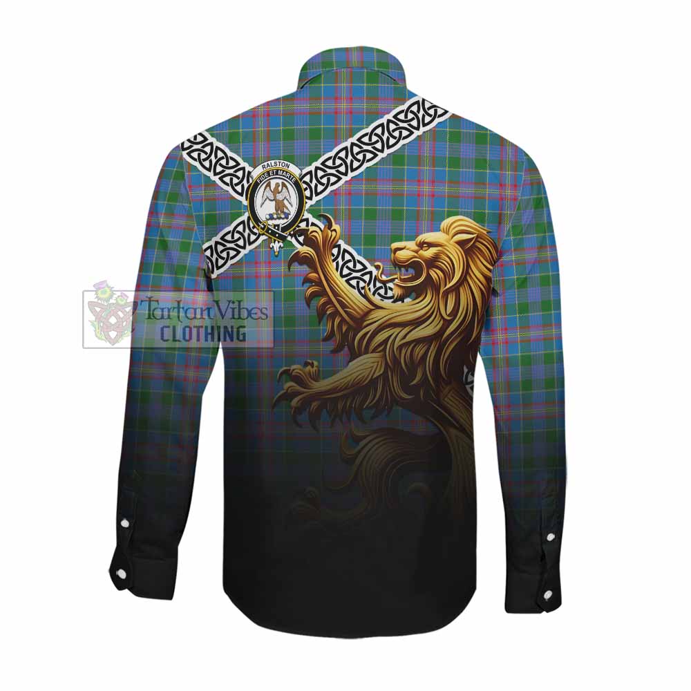 Ralston Crest Tartan Long Sleeve Button Shirt with Golden Lion Emblem Celtic Style Men's Shirt - Tartan Vibes Clothing