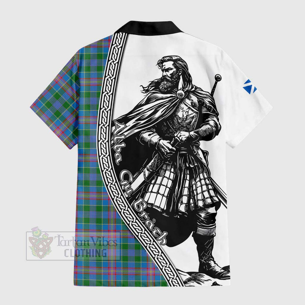 Tartan Vibes Clothing Ralston Tartan Clan Crest Short Sleeve Button Shirt with Highlander Warrior Celtic Style