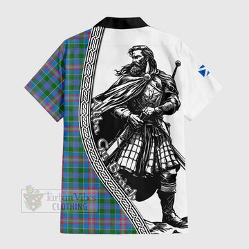 Ralston Tartan Clan Crest Short Sleeve Button Shirt with Highlander Warrior Celtic Style