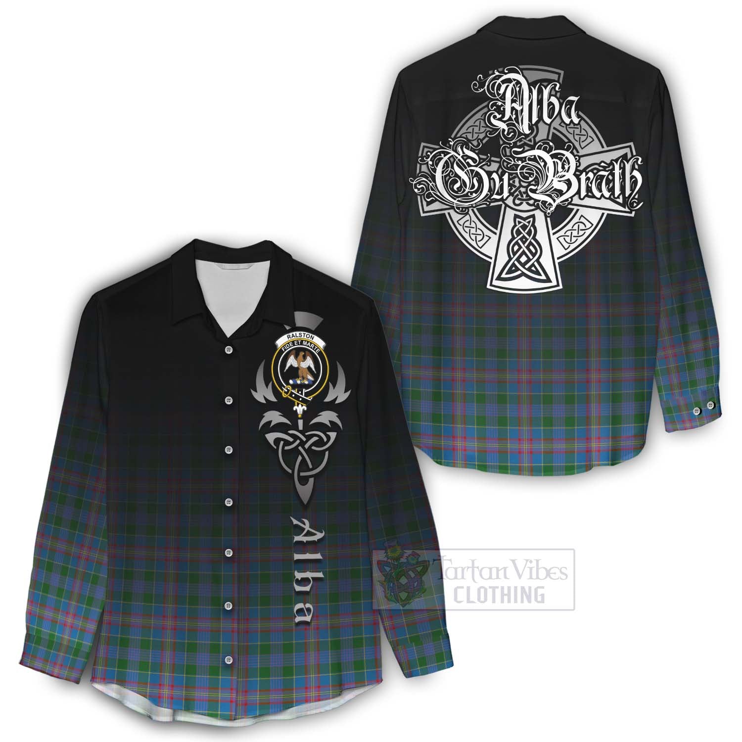 Tartan Vibes Clothing Ralston Tartan Women's Casual Shirt Featuring Alba Gu Brath Family Crest Celtic Inspired