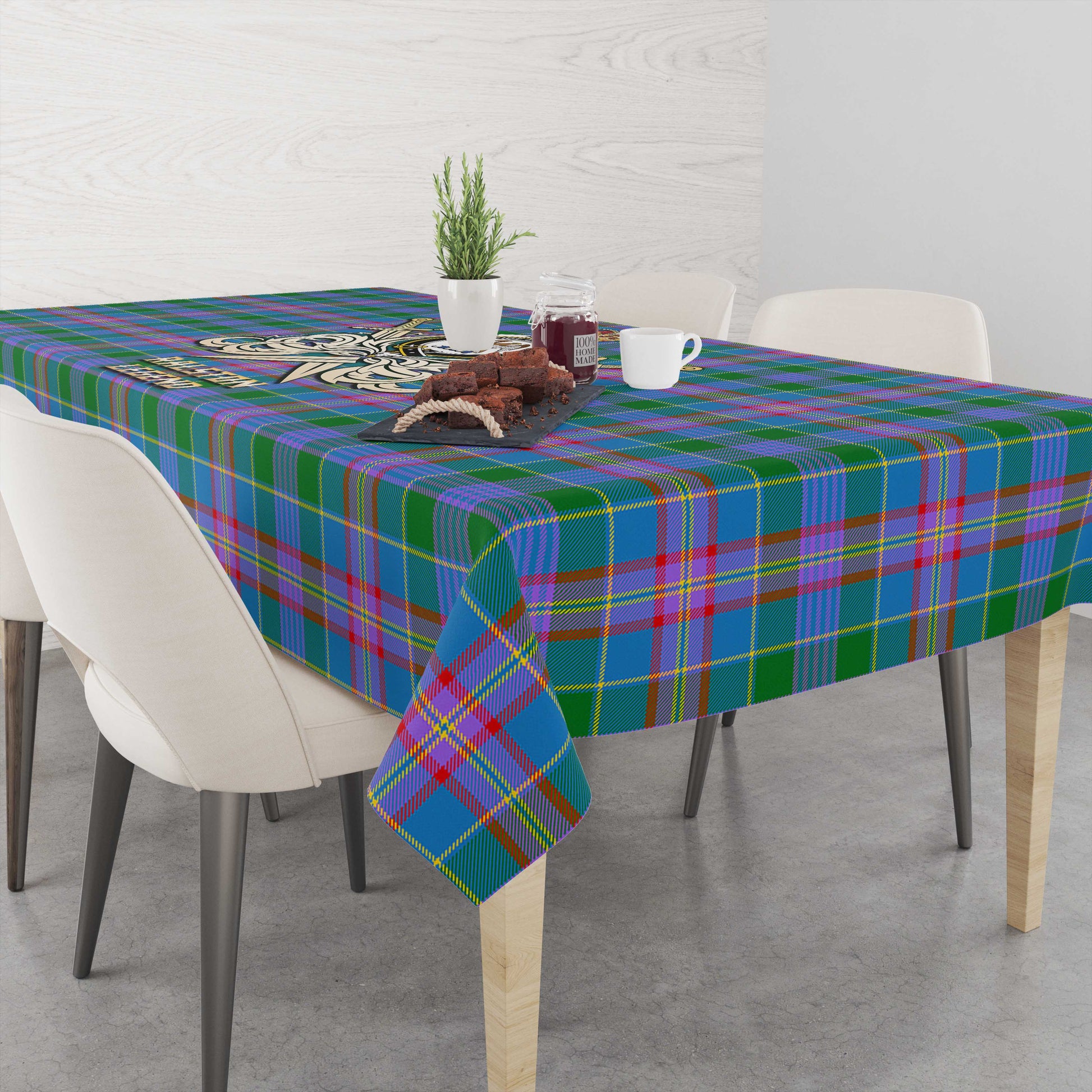 Tartan Vibes Clothing Ralston Tartan Tablecloth with Clan Crest and the Golden Sword of Courageous Legacy