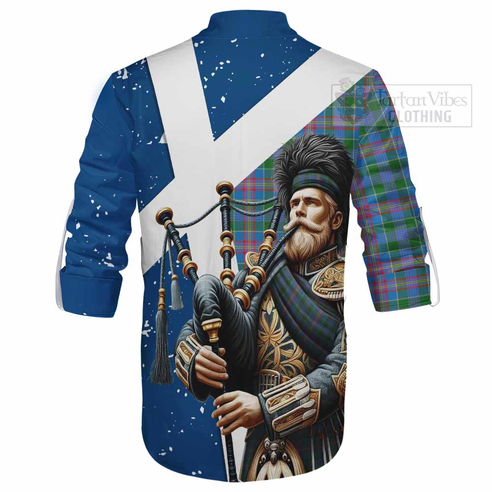 Tartan Vibes Clothing Ralston Tartan Ghillie Kilt Shirt with Family Crest Scottish Bagpiper Vibes