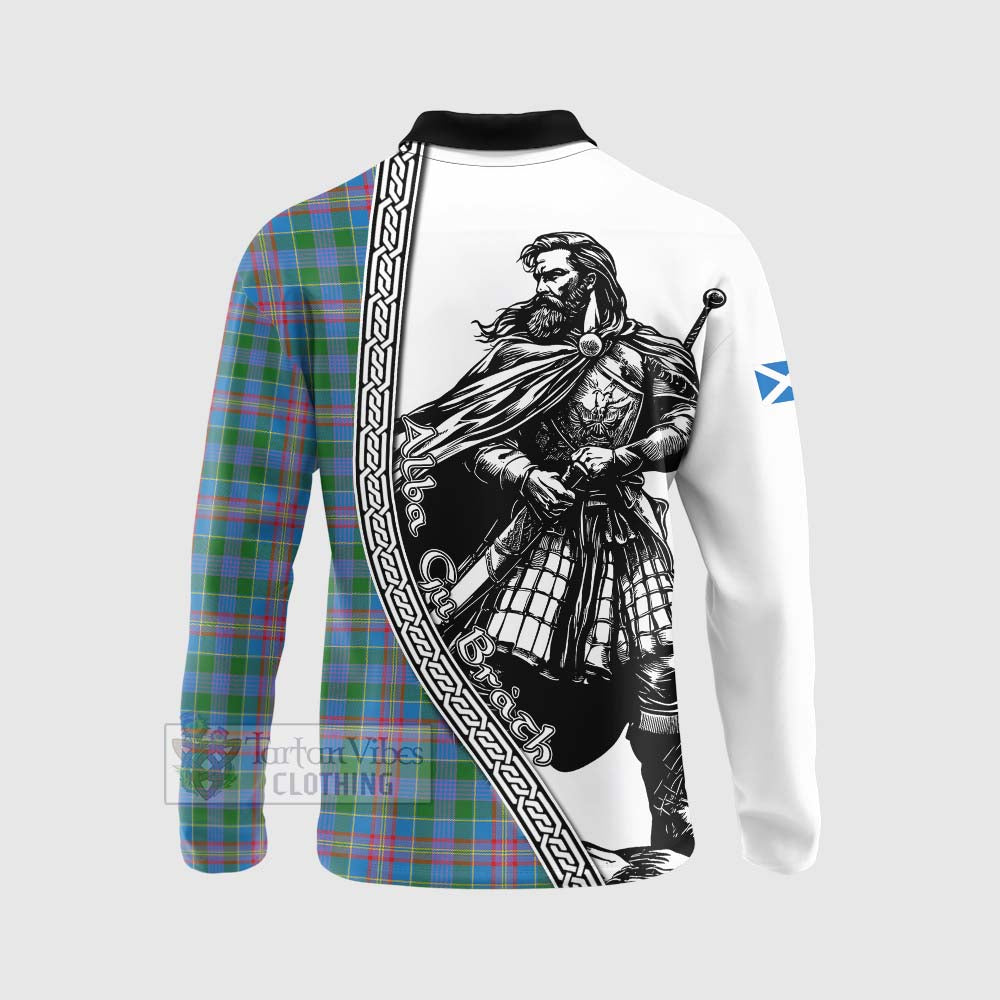 Tartan Vibes Clothing Ralston Tartan Clan Crest Long Sleeve Polo Shirt with Highlander Warrior Celtic Style