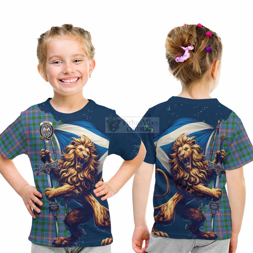 Tartan Vibes Clothing Ralston Tartan Family Crest Kid T-Shirt with Scottish Majestic Lion