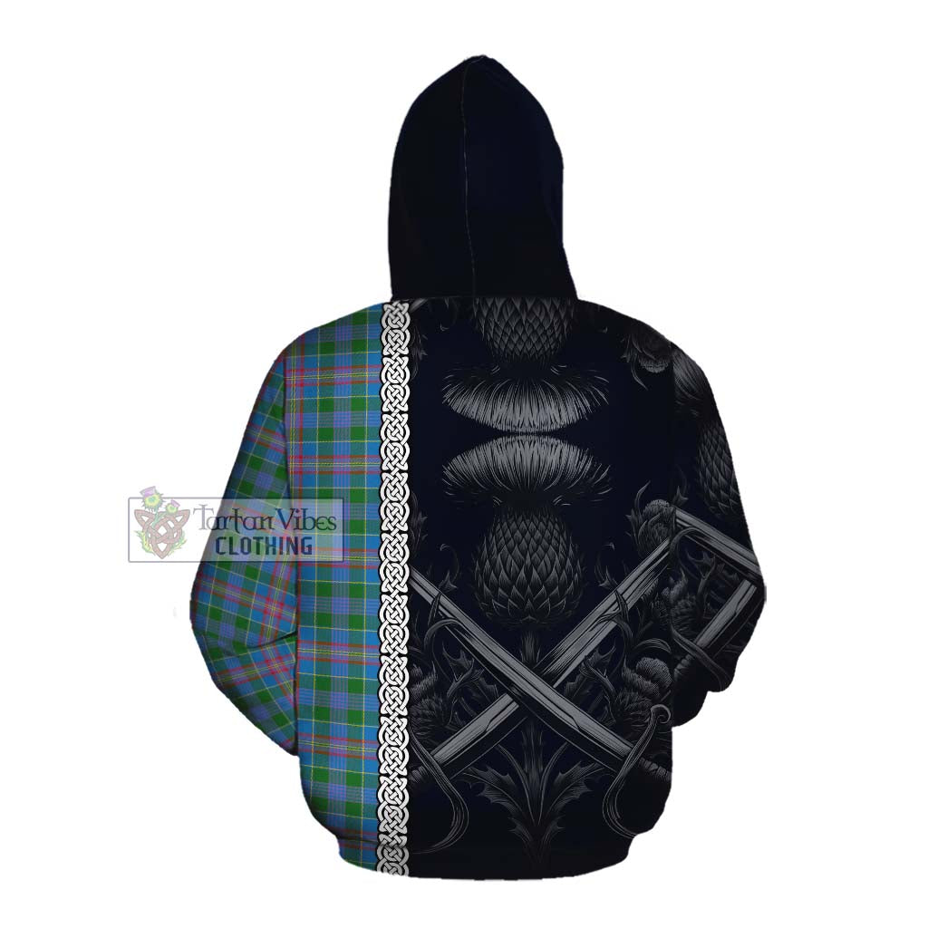 Tartan Vibes Clothing Ralston Tartan Cotton Hoodie with Family Crest Cross Sword Thistle Celtic Vibes