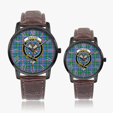 Ralston Tartan Family Crest Leather Strap Quartz Watch