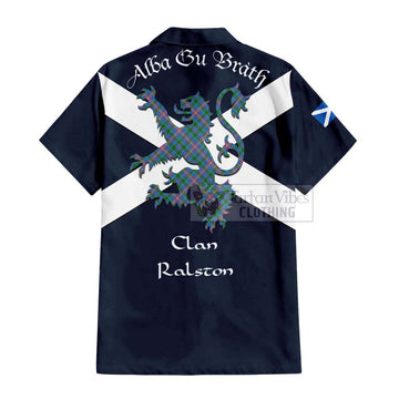 Ralston Tartan Lion Rampant Short Sleeve Button Shirt  Proudly Display Your Heritage with Alba Gu Brath and Clan Name