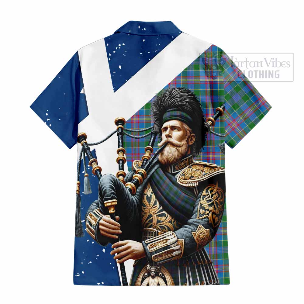 Tartan Vibes Clothing Ralston Tartan Short Sleeve Button Shirt with Family Crest Scottish Bagpiper Vibes