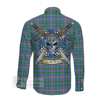 Ralston Tartan Long Sleeve Button Shirt with Family Crest Celtic Skull Style