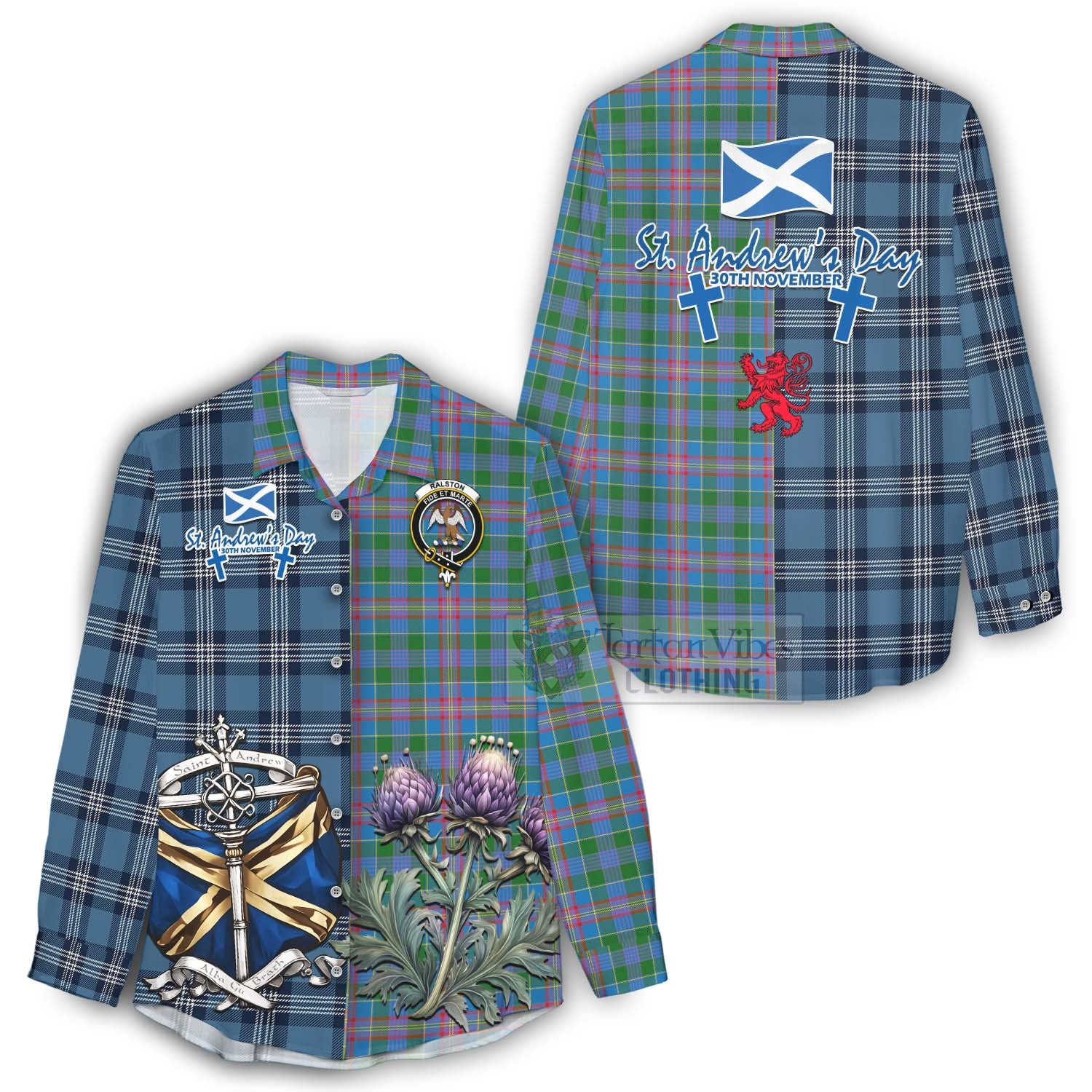 Tartan Vibes Clothing Ralston Tartan Women's Casual Shirt Happy St. Andrew's Day Half Tartan Style