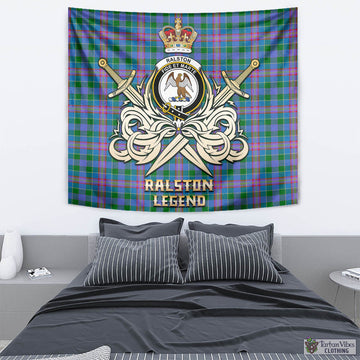 Ralston Tartan Tapestry with Clan Crest and the Golden Sword of Courageous Legacy