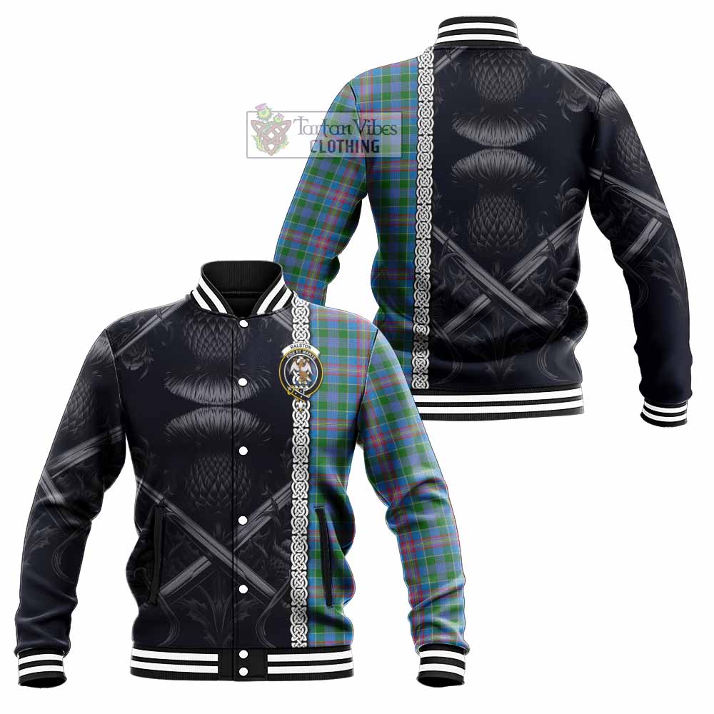 Tartan Vibes Clothing Ralston Tartan Baseball Jacket with Family Crest Cross Sword Thistle Celtic Vibes