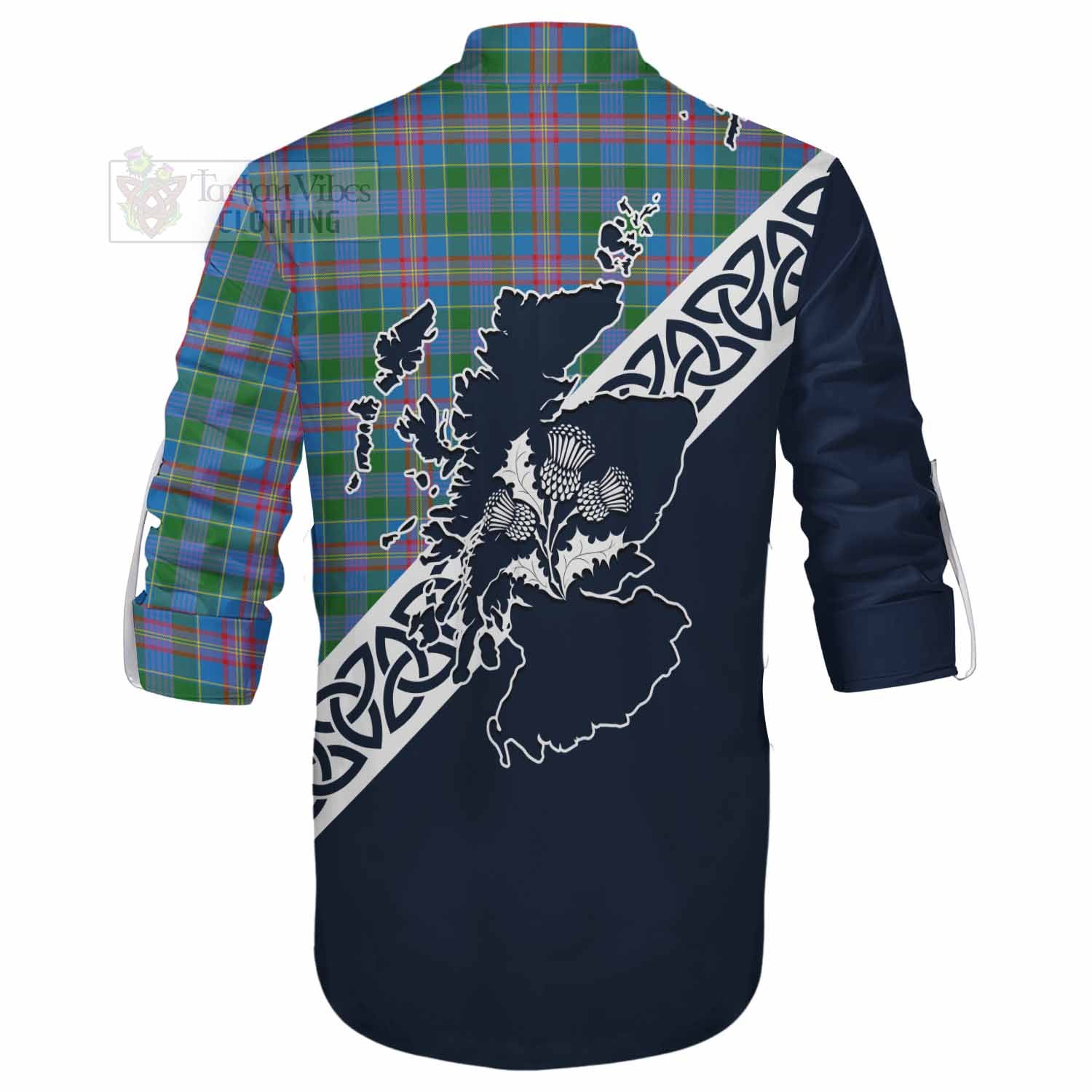 Tartan Vibes Clothing Ralston Tartan Ghillie Kilt Shirt Featuring Thistle and Scotland Map