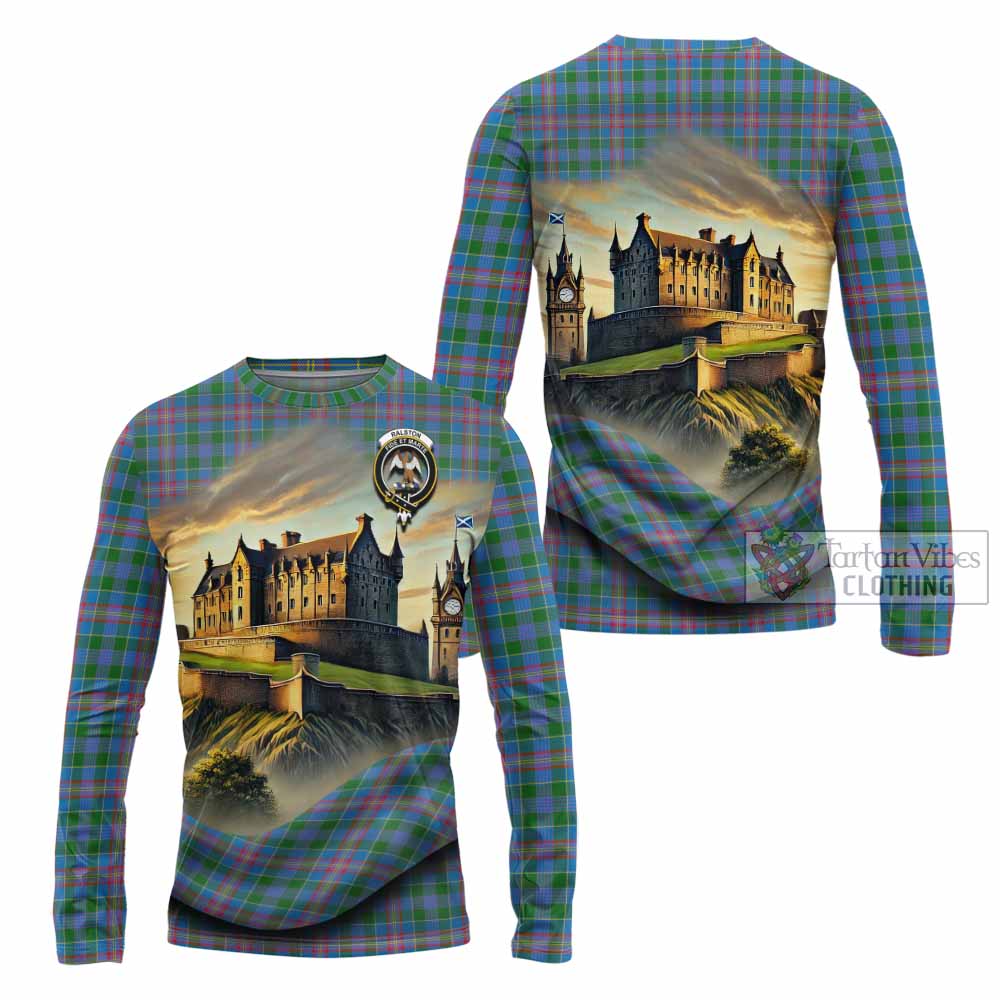 Ralston Tartan Family Crest Long Sleeve T-Shirt with Scottish Ancient Castle Style - Tartan Vibes Clothing