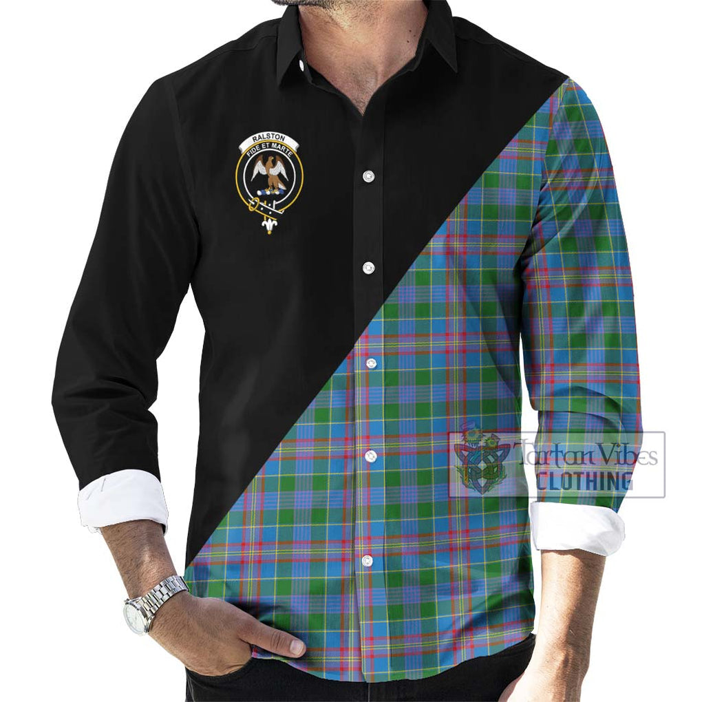 Ralston Tartan Long Sleeve Button Shirt with Family Crest and Military Logo Style - Tartanvibesclothing Shop