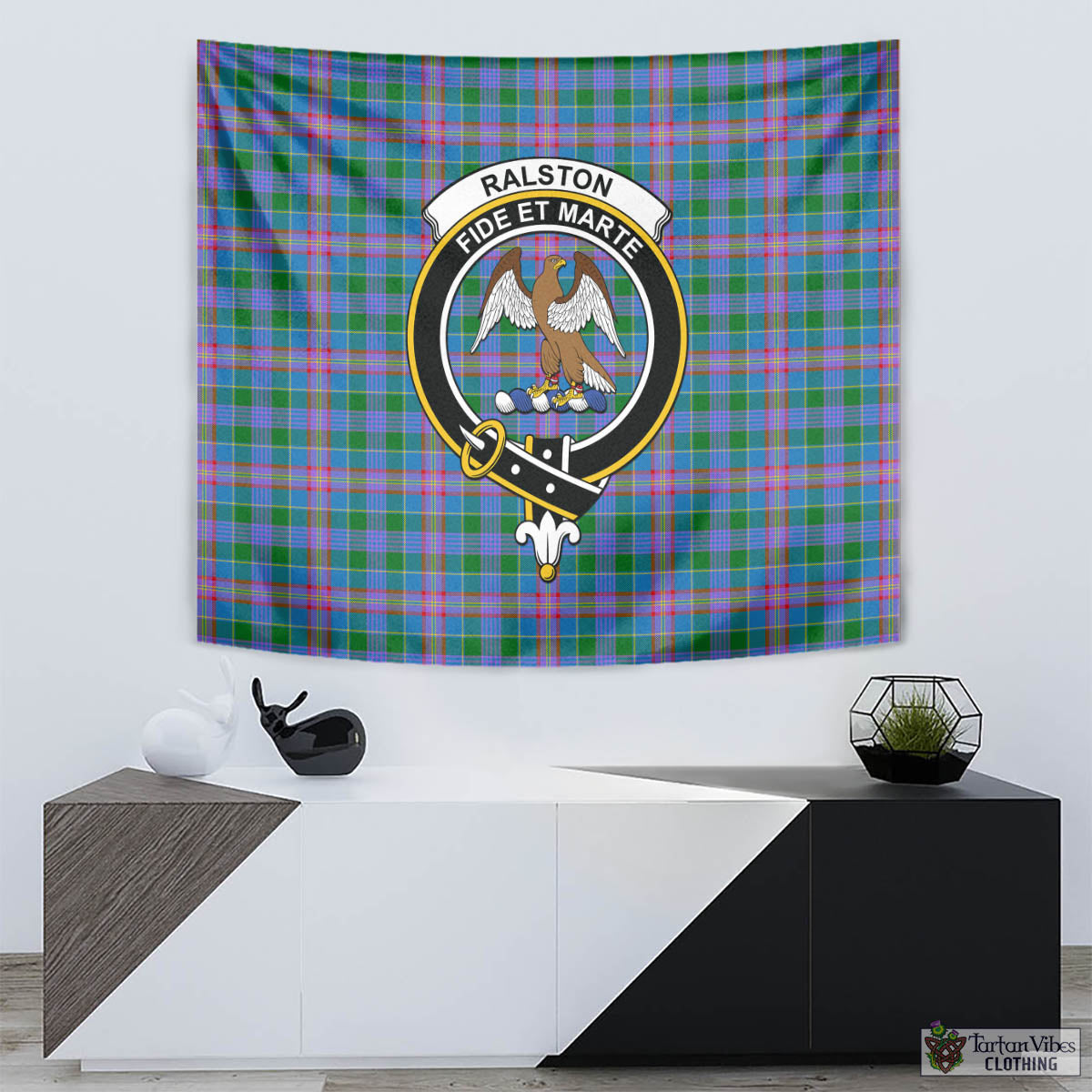 Tartan Vibes Clothing Ralston Tartan Tapestry Wall Hanging and Home Decor for Room with Family Crest