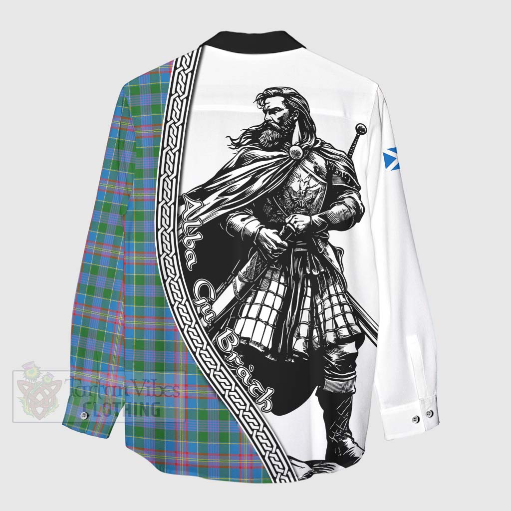 Tartan Vibes Clothing Ralston Tartan Clan Crest Women's Casual Shirt with Highlander Warrior Celtic Style