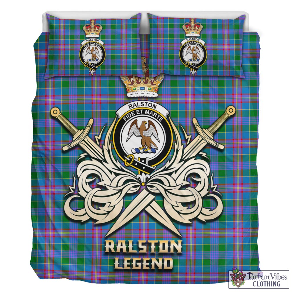 Tartan Vibes Clothing Ralston Tartan Bedding Set with Clan Crest and the Golden Sword of Courageous Legacy