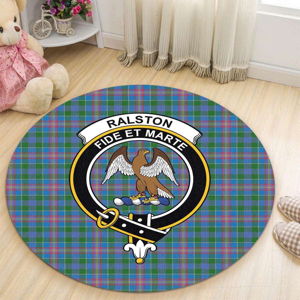 Ralston Tartan Round Rug with Family Crest - Tartan Vibes Clothing