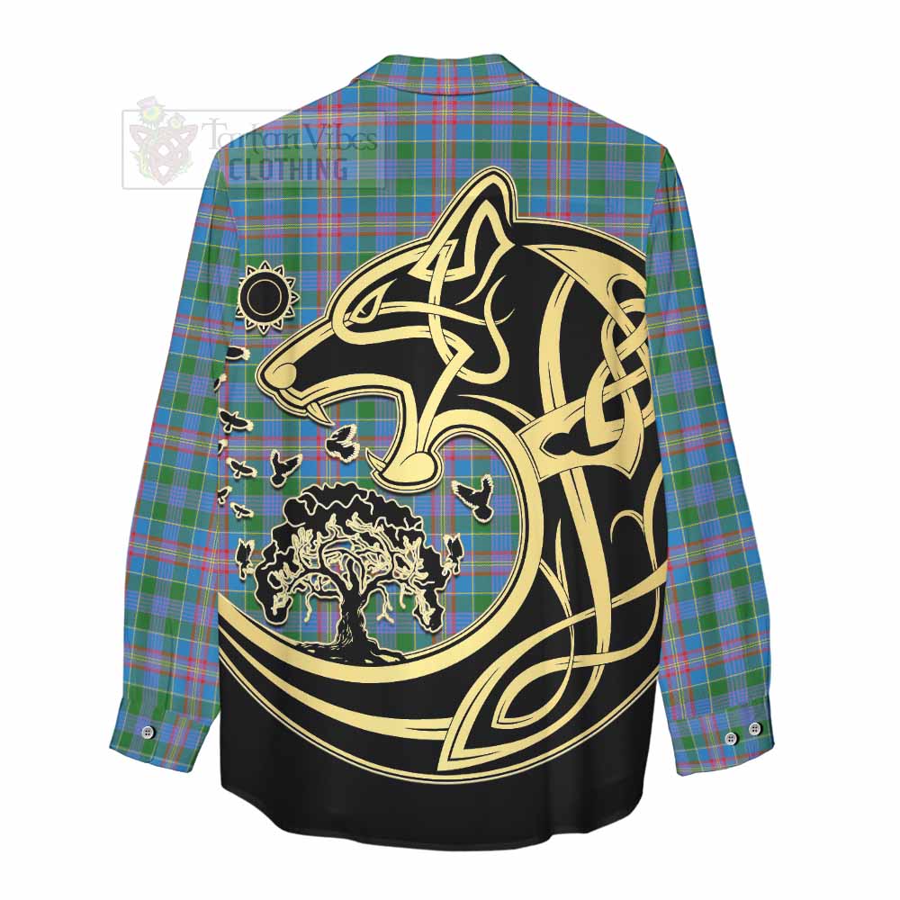 Tartan Vibes Clothing Ralston Tartan Women's Casual Shirt with Family Crest Celtic Wolf Style