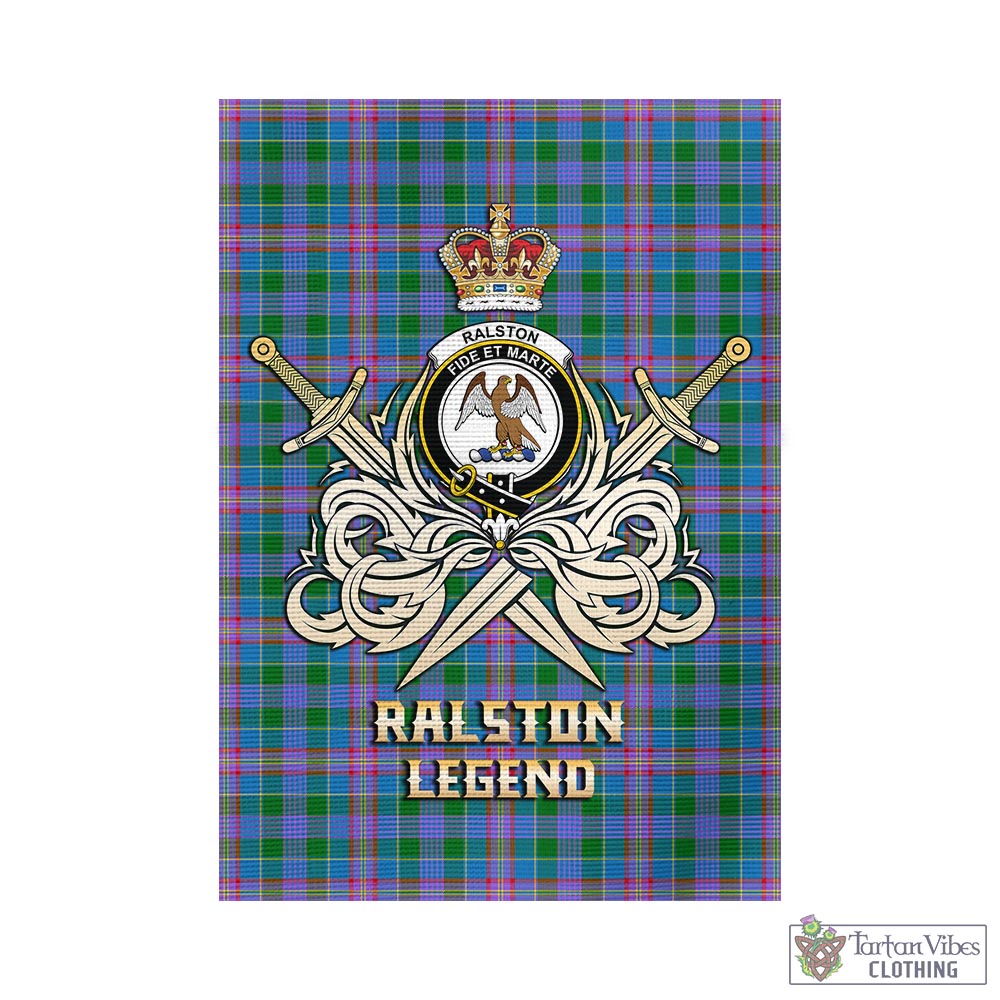 Tartan Vibes Clothing Ralston Tartan Flag with Clan Crest and the Golden Sword of Courageous Legacy