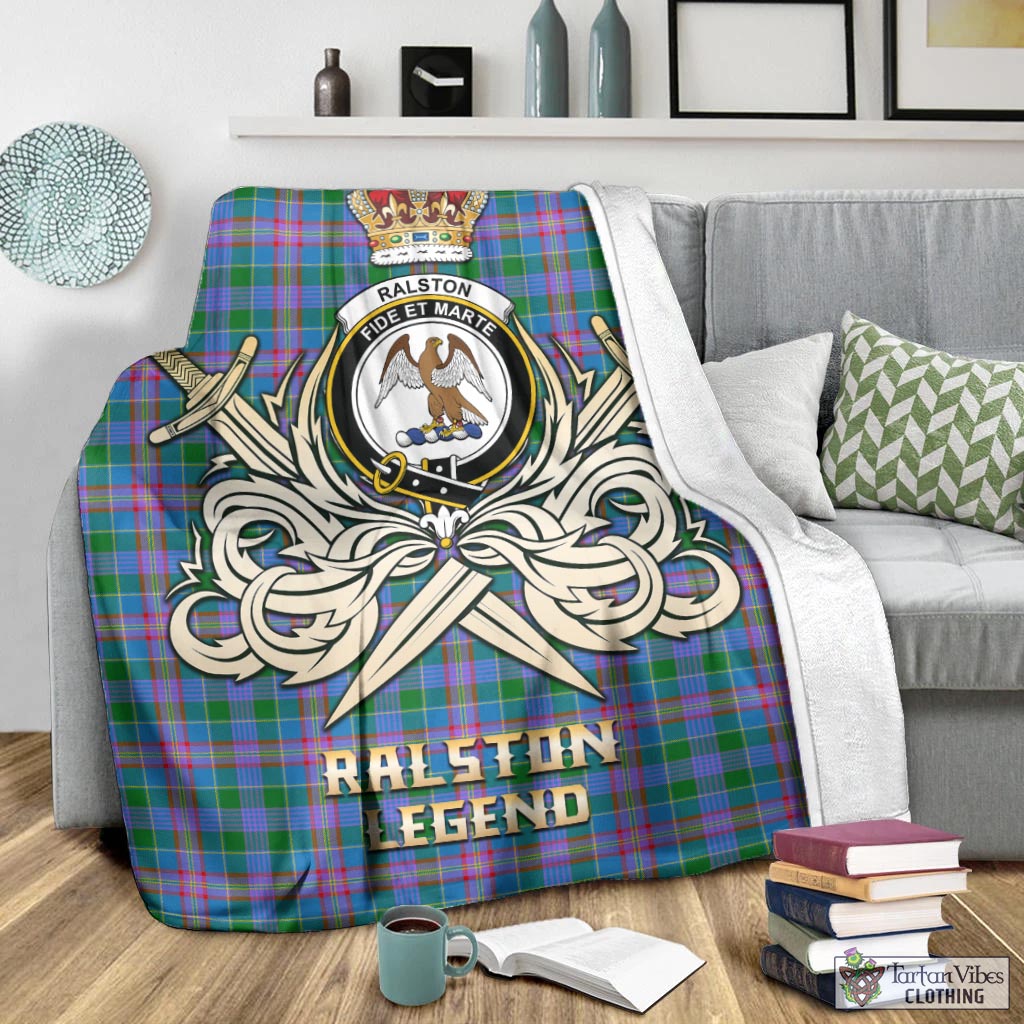 Tartan Vibes Clothing Ralston Tartan Blanket with Clan Crest and the Golden Sword of Courageous Legacy