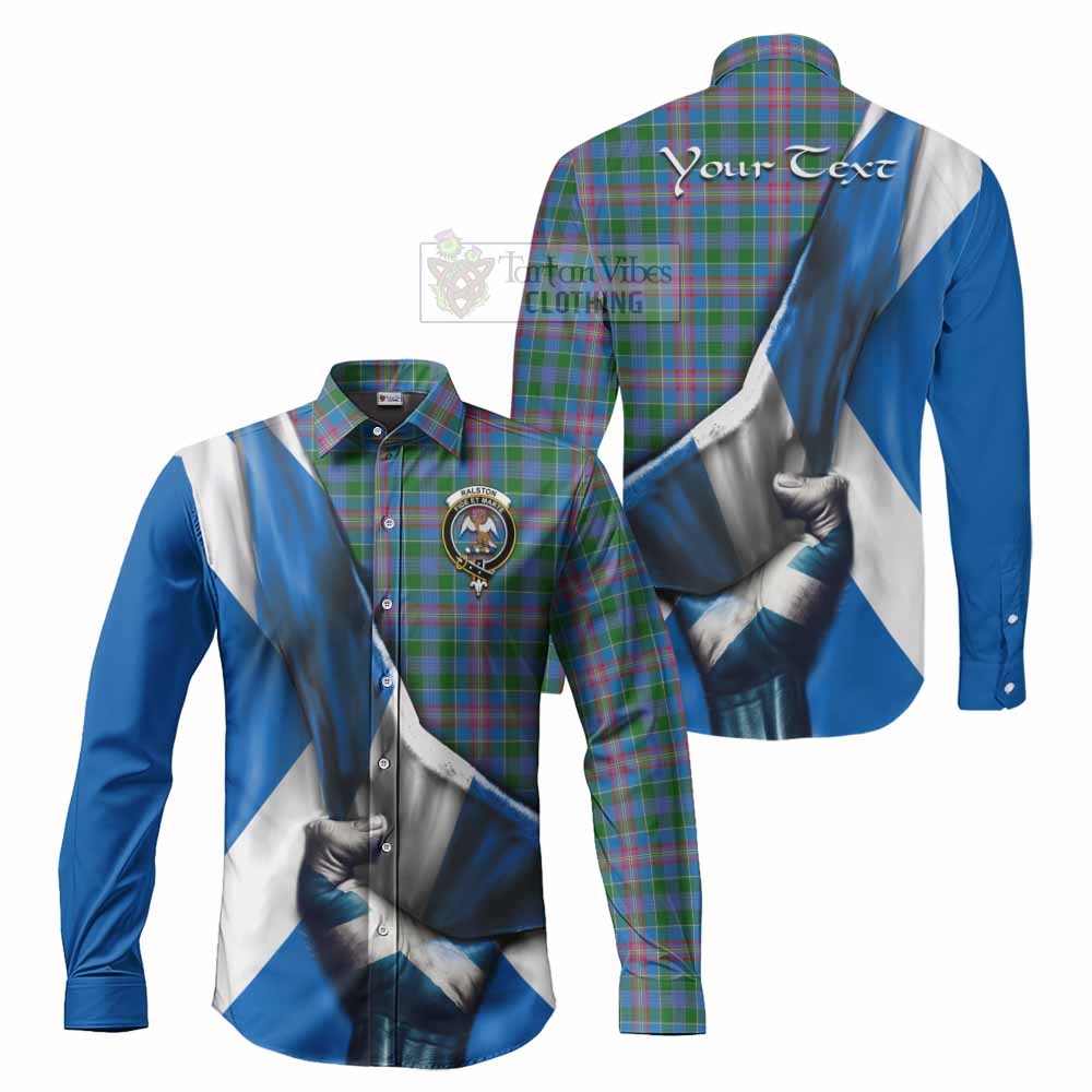 Tartan Vibes Clothing Ralston Tartan Long Sleeve Button Shirt with Family Crest Scotland Patriotic Style