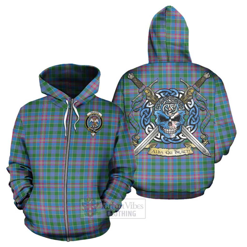 Tartan Vibes Clothing Ralston Tartan Hoodie with Family Crest Celtic Skull Style