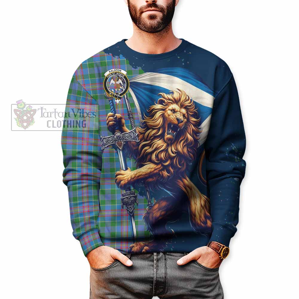 Tartan Vibes Clothing Ralston Tartan Family Crest Sweatshirt with Scottish Majestic Lion