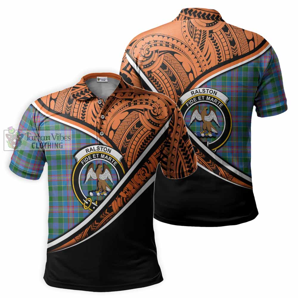 Tartan Vibes Clothing Ralston Crest Tartan Polo Shirt with Maori Tattoo Style - Orange Version