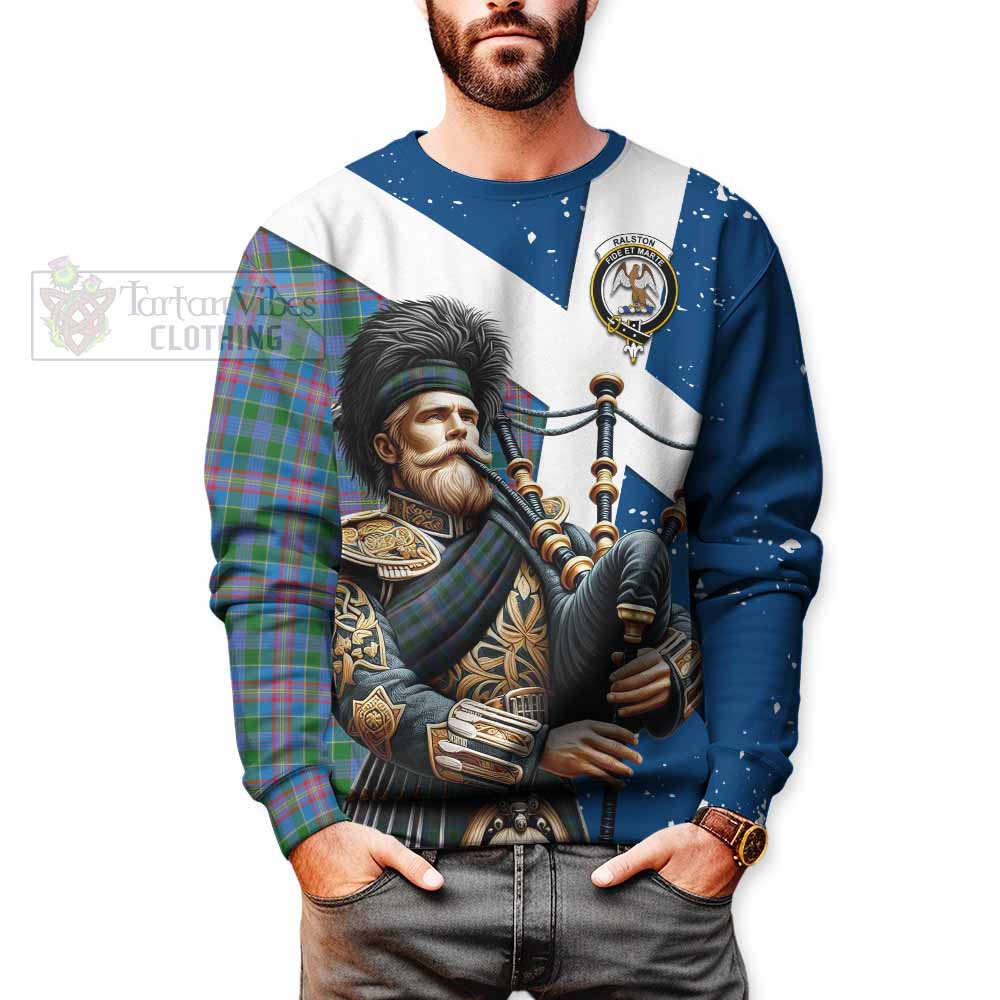 Tartan Vibes Clothing Ralston Tartan Sweatshirt with Family Crest Scottish Bagpiper Vibes