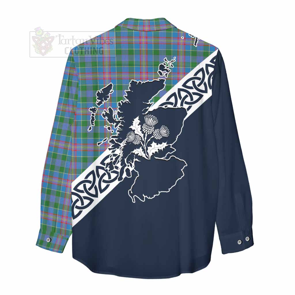 Tartan Vibes Clothing Ralston Tartan Women's Casual Shirt Featuring Thistle and Scotland Map