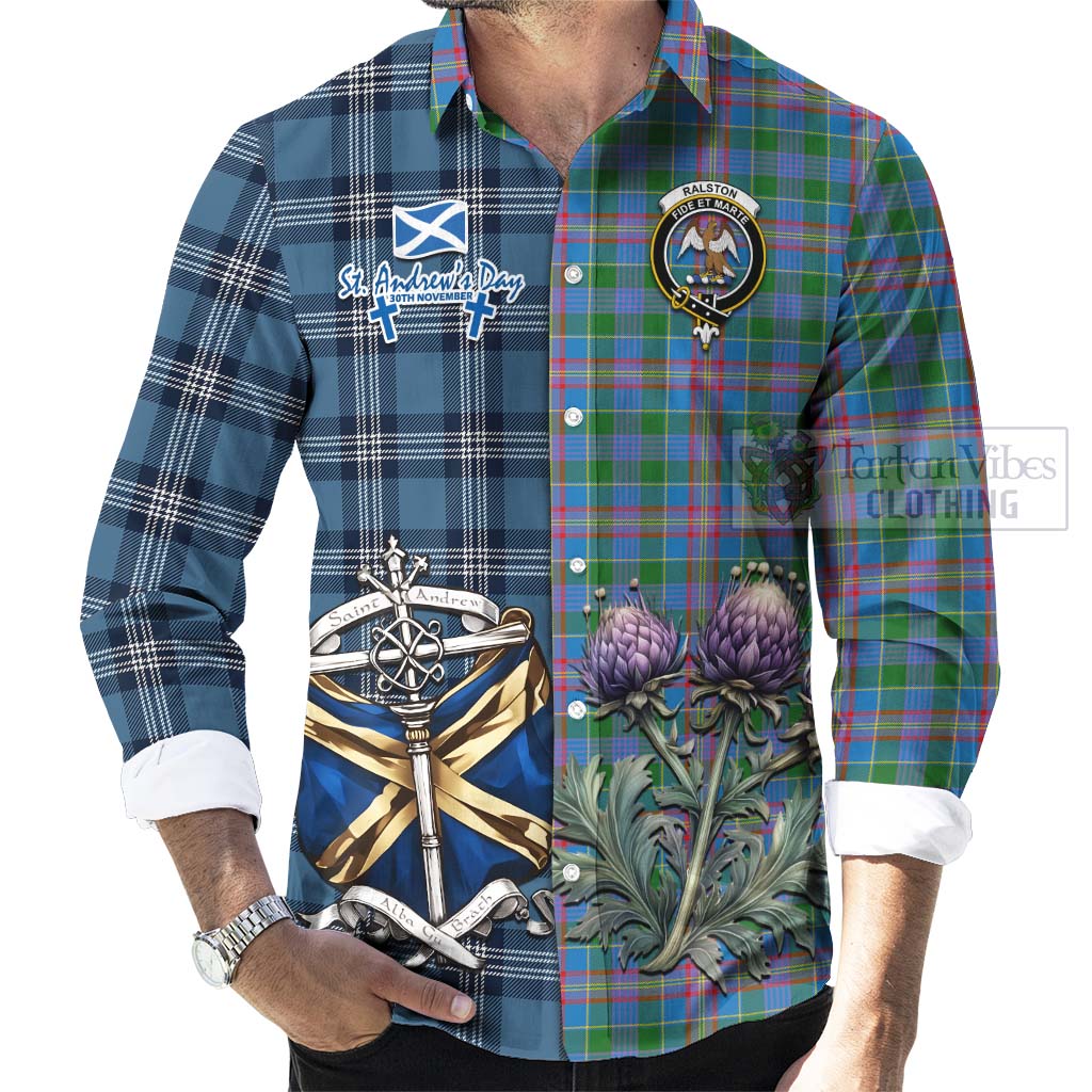 Tartan Vibes Clothing Ralston Tartan Long Sleeve Button Shirt Happy St. Andrew's Day Half Tartan Style