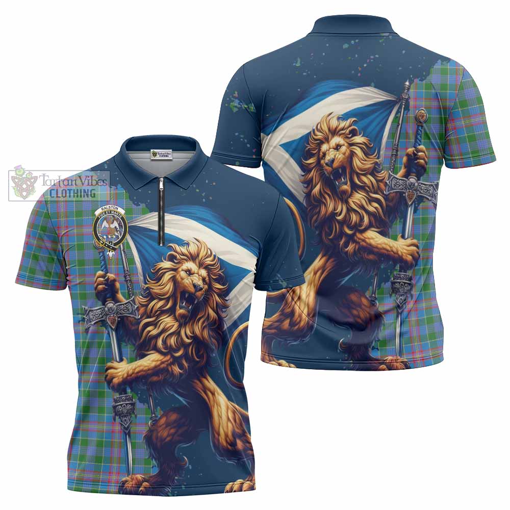 Tartan Vibes Clothing Ralston Tartan Family Crest Zipper Polo Shirt with Scottish Majestic Lion