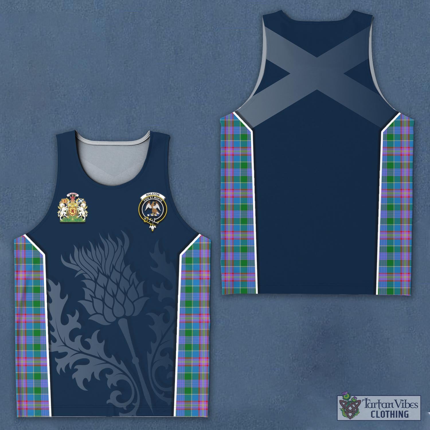 Tartan Vibes Clothing Ralston Tartan Men's Tanks Top with Family Crest and Scottish Thistle Vibes Sport Style