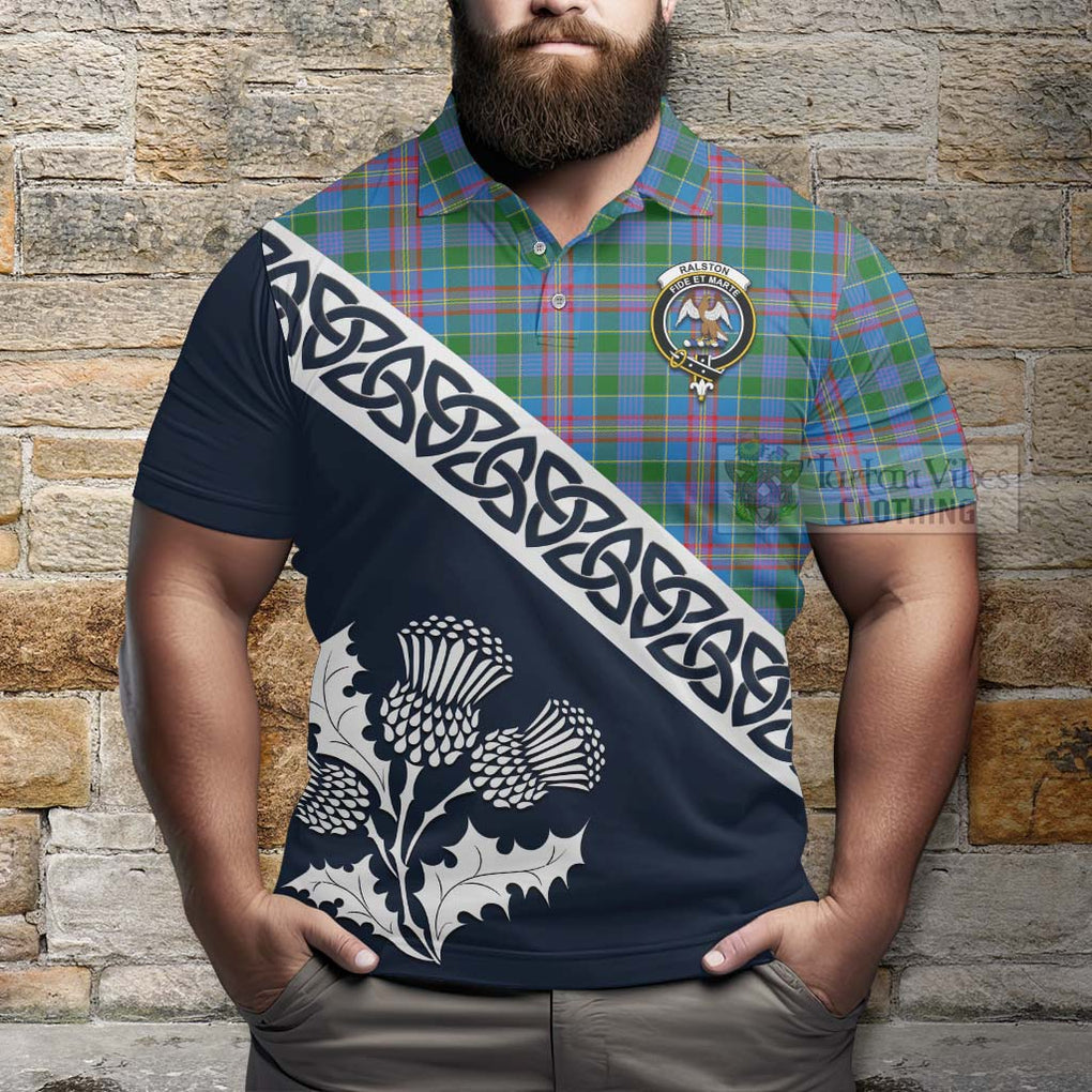 Ralston Tartan Polo Shirt Featuring Thistle and Scotland Map - Tartanvibesclothing Store
