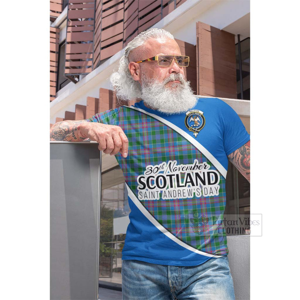 Tartan Vibes Clothing Ralston Family Crest Tartan Cotton T-shirt Celebrate Saint Andrew's Day in Style