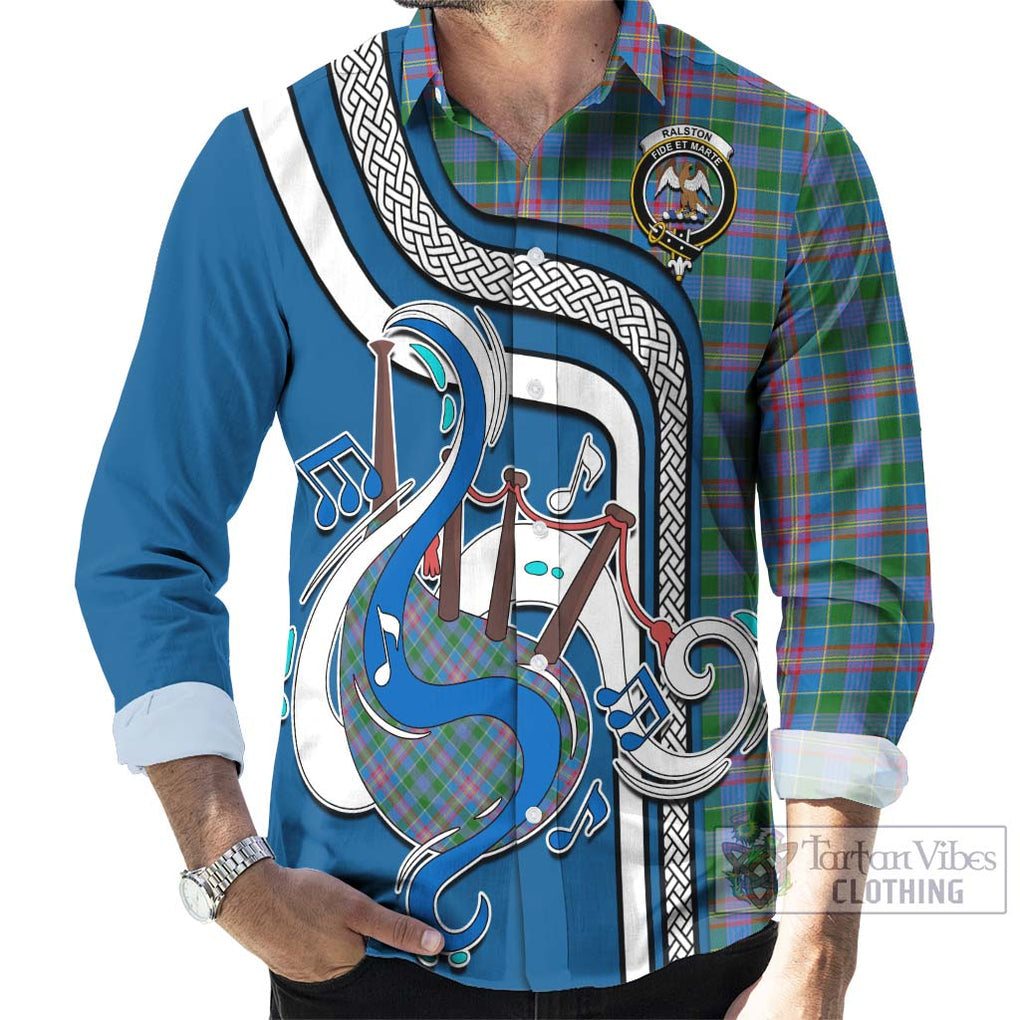 Ralston Tartan Long Sleeve Button Shirt with Epic Bagpipe Style - Tartanvibesclothing Shop