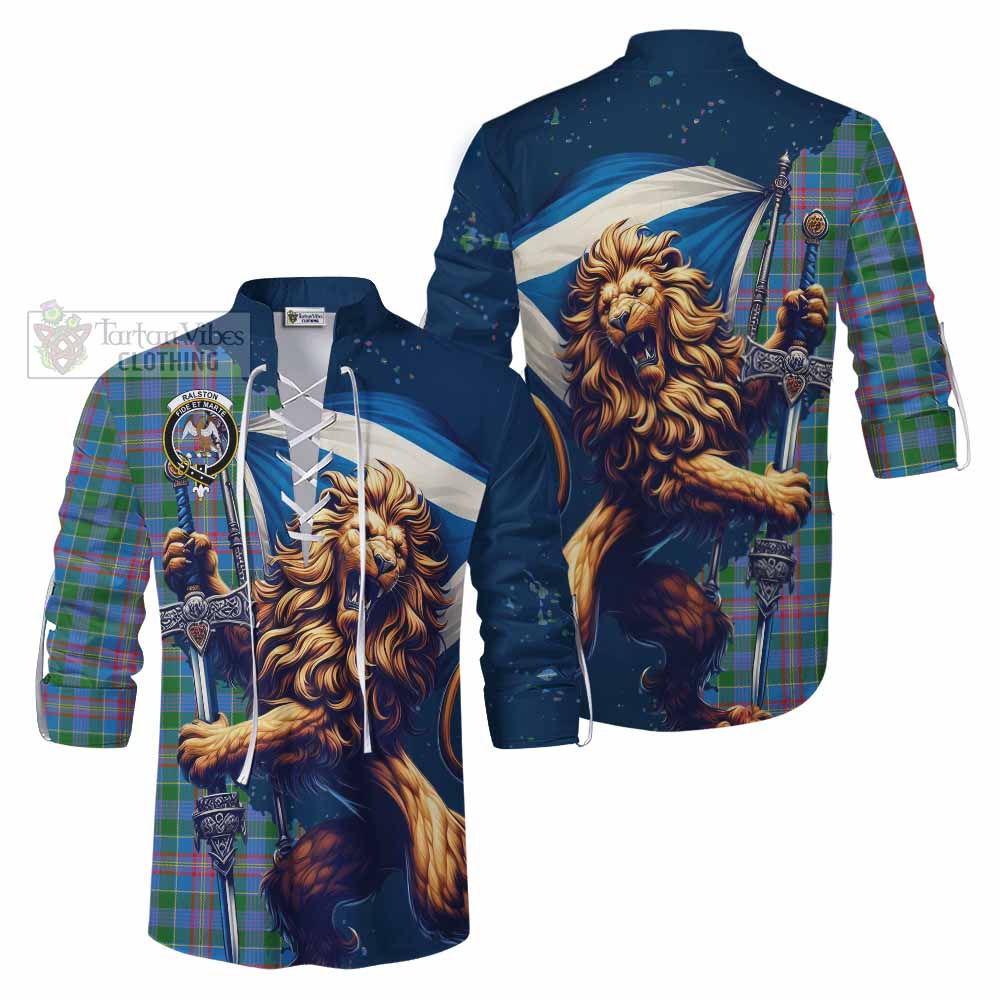 Tartan Vibes Clothing Ralston Tartan Family Crest Ghillie Kilt Shirt with Scottish Majestic Lion