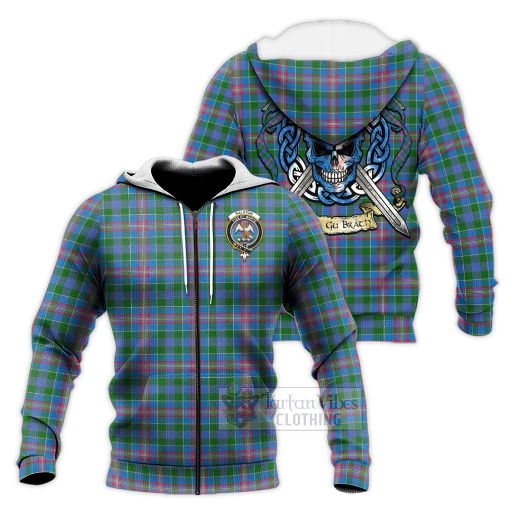 Tartan Vibes Clothing Ralston Tartan Knitted Hoodie with Family Crest Celtic Skull Style