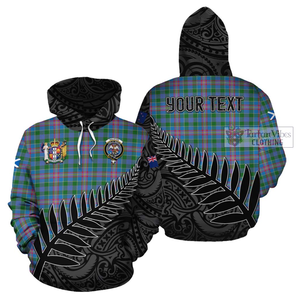 Tartan Vibes Clothing Ralston Crest Tartan Cotton Hoodie with New Zealand Silver Fern Half Style