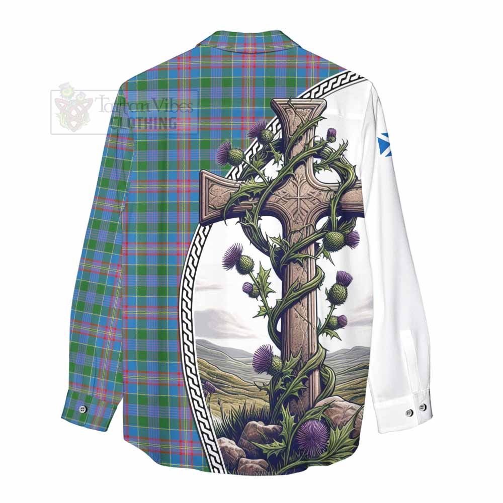 Tartan Vibes Clothing Ralston Tartan Women's Casual Shirt with Family Crest and St. Andrew's Cross Accented by Thistle Vines