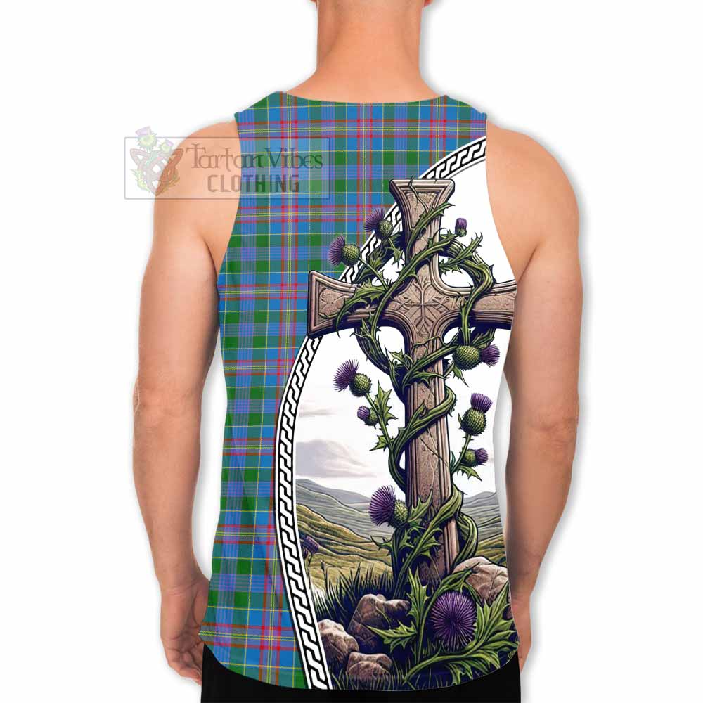 Tartan Vibes Clothing Ralston Tartan Men's Tank Top with Family Crest and St. Andrew's Cross Accented by Thistle Vines