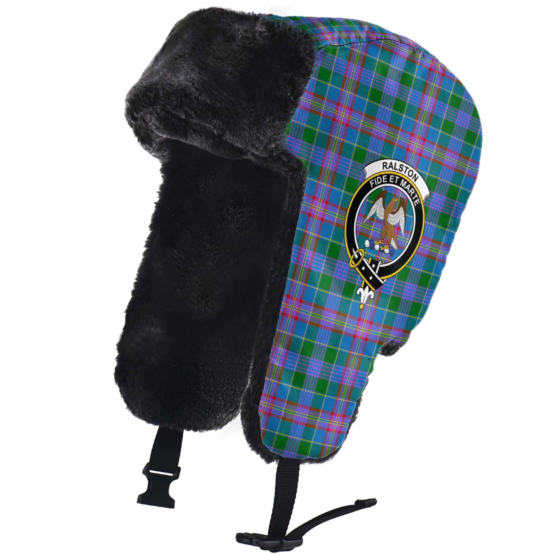 Ralston Tartan Winter Trapper Hat with Family Crest - Tartanvibesclothing