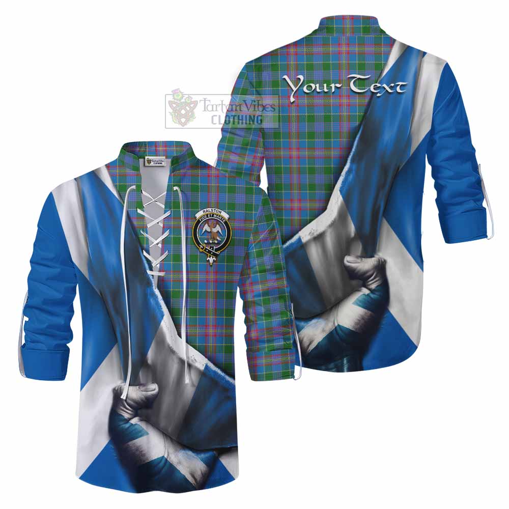 Tartan Vibes Clothing Ralston Tartan Ghillie Kilt Shirt with Family Crest Scotland Patriotic Style