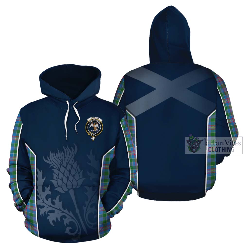 Tartan Vibes Clothing Ralston Tartan Cotton Hoodie with Family Crest and Scottish Thistle Vibes Sport Style