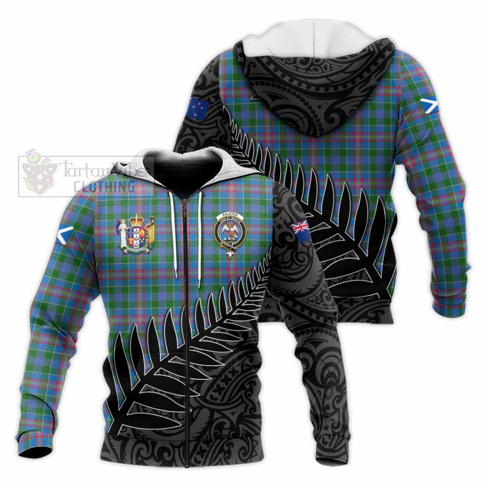 Tartan Vibes Clothing Ralston Crest Tartan Knitted Hoodie with New Zealand Silver Fern Half Style