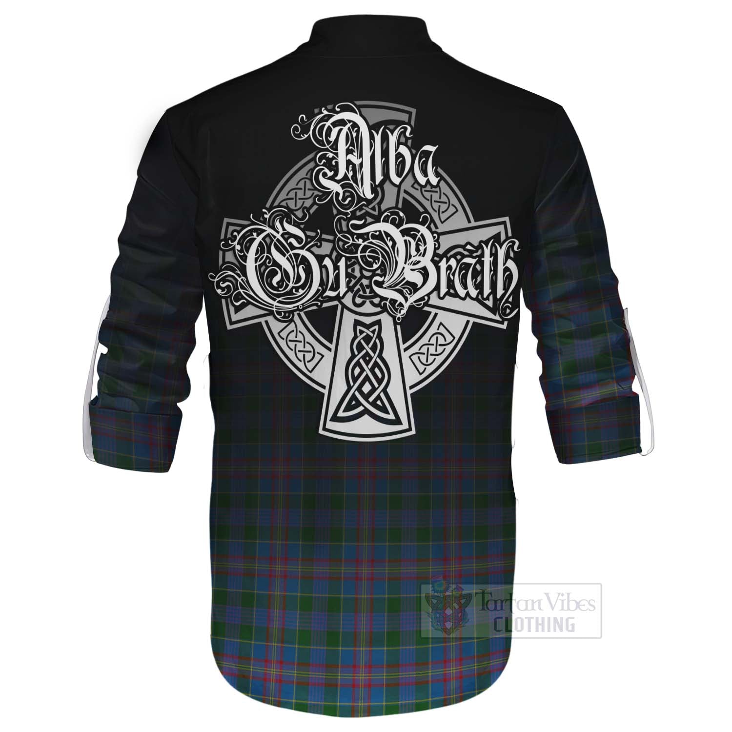 Tartan Vibes Clothing Ralston Tartan Ghillie Kilt Shirt Featuring Alba Gu Brath Family Crest Celtic Inspired