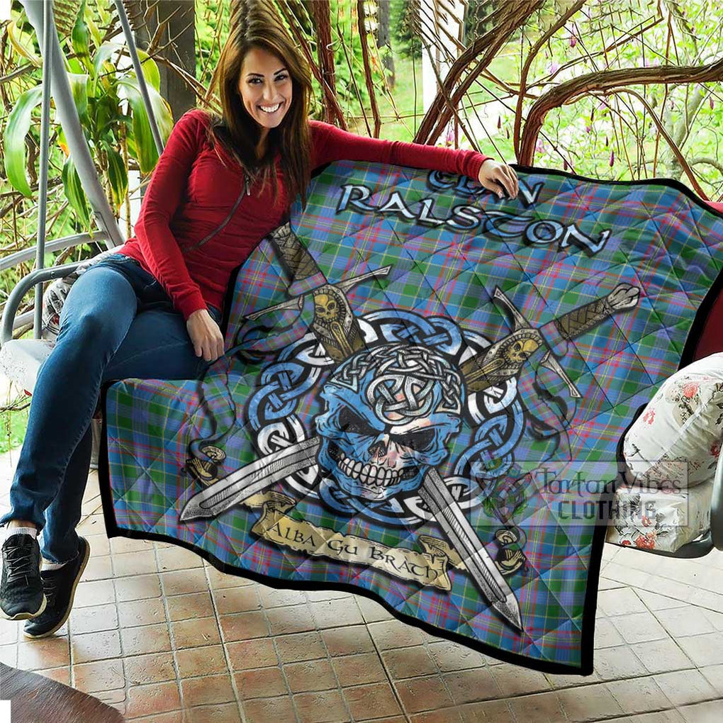 Tartan Vibes Clothing Ralston Tartan Quilt with Celtic Skull Alba Gu Brath Style